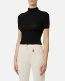 Top ELISABETTA FRANCHI, Sheer knit top, Negru