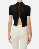 Top ELISABETTA FRANCHI, Sheer knit top, Negru