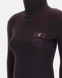 Helanca ELISABETTA FRANCHI, Knit turtleneck top with openwork embroideries