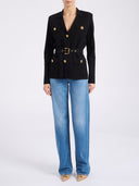 Jacheta ELISABETTA FRANCHI, Full Milano stitch knit jacket, Negru