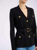 Jacheta ELISABETTA FRANCHI, Full Milano stitch knit jacket, Negru
