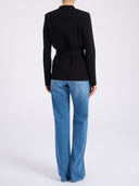 Jacheta ELISABETTA FRANCHI, Full Milano stitch knit jacket, Negru