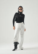 Bluza ELISABETTA FRANCHI, Ribbed knit turtleneck top, Negru