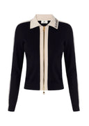 Cardigan ELISABETTA FRANCHI, Knit fabric jacket with shiny viscose bands, Negru