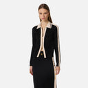 Cardigan ELISABETTA FRANCHI, Knit fabric jacket with shiny viscose bands, Negru