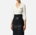 Bluza ELISABETTA FRANCHI, Micro-braided knit polo shirt, Alb