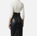 Bluza ELISABETTA FRANCHI, Micro-braided knit polo shirt, Alb