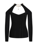 Top ELISABETTA FRANCHI , Knit top with jewel detail,Black