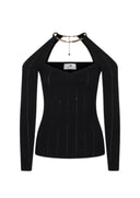 Top ELISABETTA FRANCHI , Knit top with jewel detail,Black
