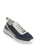 Sneakers BRUNELLO CUCINELLI, Grained Calfskin, Logo Insert, Navy Blue