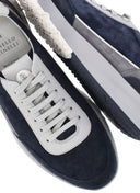 Sneakers BRUNELLO CUCINELLI, Grained Calfskin, Logo Insert, Navy Blue