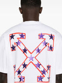 Tricou OFF WHITE, Star Arrow, Red Purple Details, White, Skate Fit