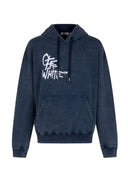 Hanorac OFF WHITE, acid-wash logo-print hoodie, Bleumarin