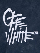 Hanorac OFF WHITE, acid-wash logo-print hoodie, Bleumarin