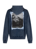 Hanorac OFF WHITE, acid-wash logo-print hoodie, Bleumarin