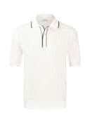Tricou polo GRAN SASSO, Men's Knit Zip Up Polo, Alb