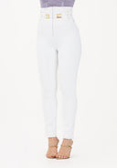 Pantaloni ELISABETTA FRANCHI, double layer stretch crêpe fabric with elastic straps, Alb