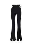 ELISABETTA FRANCHI, Trousers in lightweight crêpe fabric with cut-outs and slits, Negru