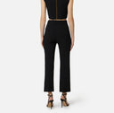 Pantaloni ELISABETTA FRANCHI, Trousers in double layer stretch crêpe fabric with logo charm, Negru