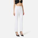 Pantaloni ELISABETTA FRANCHI, Trousers in double layer stretch crêpe fabric with logo charm, Alb