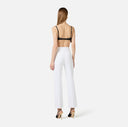 Pantaloni ELISABETTA FRANCHI, Trousers in double layer stretch crêpe fabric with logo charm, Alb