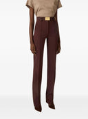 Pantaloni ELISABETTA FRANCHI, Trousers in technical bi-elastic fabric with belt, Cocoa
