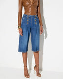 Jeans ELISABETTA FRANCHI, Denim bermuda shorts with row of buttons