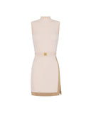 Rochie ELISABETTA FRANCHI, knit fabric with shiny viscose bands, Beige