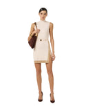 Rochie ELISABETTA FRANCHI, knit fabric with shiny viscose bands, Beige