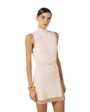 Rochie ELISABETTA FRANCHI, knit fabric with shiny viscose bands, Beige