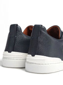 Sneakers Zegna, Low Top, Lether, Triple Stitch Navy Blue