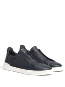 Sneakers Zegna, Low Top, Lether, Triple Stitch Navy Blue