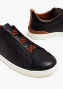Sneakers Zegna, Triple Stitch, Low Top, Brown Details, Black