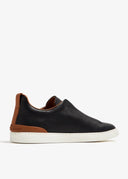 Sneakers Zegna, Triple Stitch, Low Top, Brown Details, Black