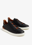Sneakers Zegna, Triple Stitch, Low Top, Brown Details, Black