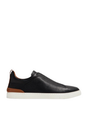 Sneakers Zegna, Triple Stitch, Low Top, Brown Details, Black