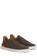 Sneakers Zegna, Low Top, Triple Stitch,  Wool, Dark Brown