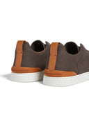 Sneakers Zegna, Low Top, Triple Stitch,  Wool, Dark Brown