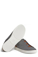 Sneakers Zegna, Low Top, Triple Stitch, Brown Details, Wool, Grey