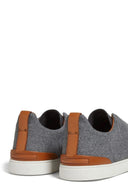 Sneakers Zegna, Low Top, Triple Stitch, Brown Details, Wool, Grey