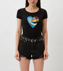 Tricou DSQUARED2, Heart Multicolor Print, Black