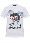 Tricou DSQUARED2, Girls Print, Aplicatii stralucitoare, Alb