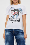 Tricou DSQUARED2, Girls Print, Aplicatii stralucitoare, Alb