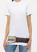 Tricou DSQUARED2, Women's White Iconique Belt Print T-Shirt