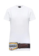 Tricou DSQUARED2, Women's White Iconique Belt Print T-Shirt