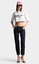 Tricou DSQUARED2, ICONique Cropped Loose Fit T-Shirt, Alb