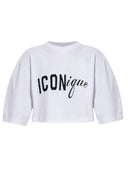 Tricou DSQUARED2, ICONique Cropped Loose Fit T-Shirt, Alb