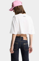 Tricou DSQUARED2, ICONique Cropped Loose Fit T-Shirt, Alb