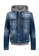 Jacheta DSQUARED2, Cu gluga gri, Denim, Albastru