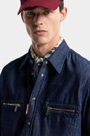 Camasa DSQUARED2, Wet And Dry Wash Biker Shirt, Bleumarin